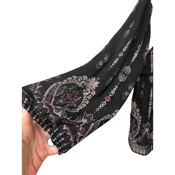 Knox Rose Sheer Black Velvet  Babydoll Balloon Sleeve Blouse Whimsigoth Boho XXL - Picture 6 of 12